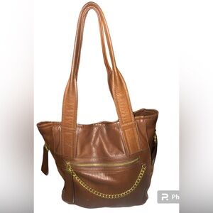 B Makowsky Brown Leather shoulder Tote Bag Vtg w/ gold hardware